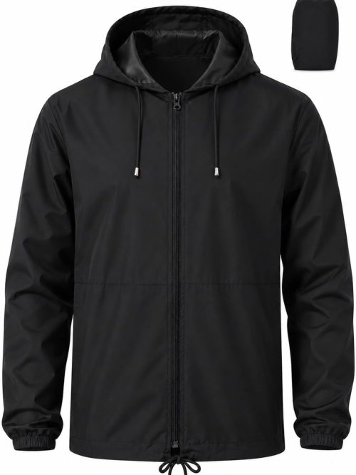 Men's Waterproof Windbreaker Lightweight Rain Jacket Packable Raincoat with Hood for Cycling Hiking Golf Rain Gear