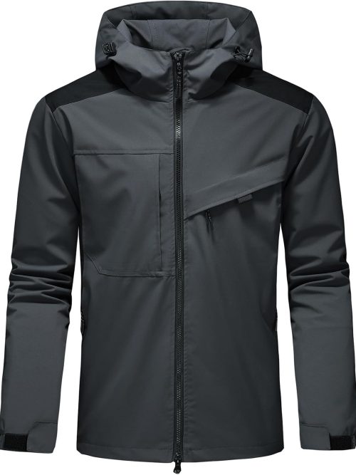 Waterproof Jackets for Men Lightweight Rain Jacket Hooded Raincoat Zip Windbreaker for Running Hiking Travel