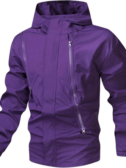Men's Zip Up Hoodies Jacket Long Sleeve Windbreaker Jacket Outerwear with Pockets