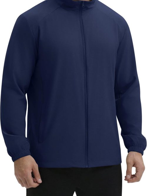 Men's Lightweight Outdoor Full Zip Stand Collar Windproof Athletic Running Jackets Hiking Outdoor Sportwear