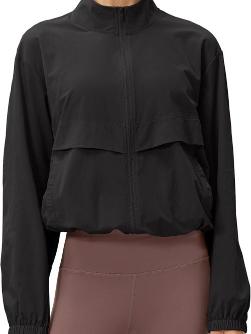 Women's Lightweight Zip Up Athletic Jacket Stand Collar Windproof Sun Protection Workout Outdoor Jacket