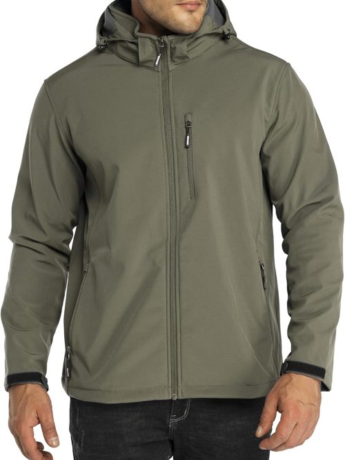 Men's Lightweight Softshell Jacket Fleece Lined Hooded Water Resistant Winter Hiking Windbreaker Jackets
