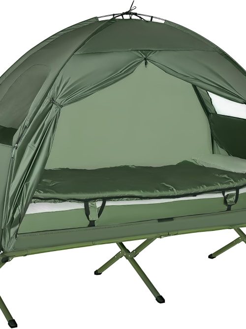 Camping Tent Cot, Folding Tent Cot Combo with Mattress, Pillow, Sleeping Bag, Roller Carrying Bag, Off Ground Travel Camp Cot for Hiking, Backpacking