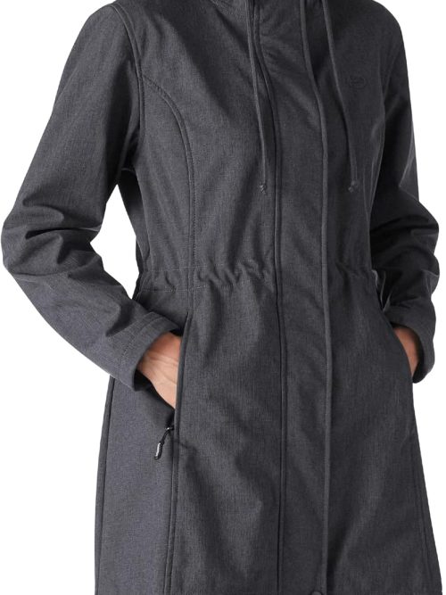 Women's Lightweight Waterproof Fleece Lined Hooded Softshell Rain Jacket, Warm Windbreaker Long Coat