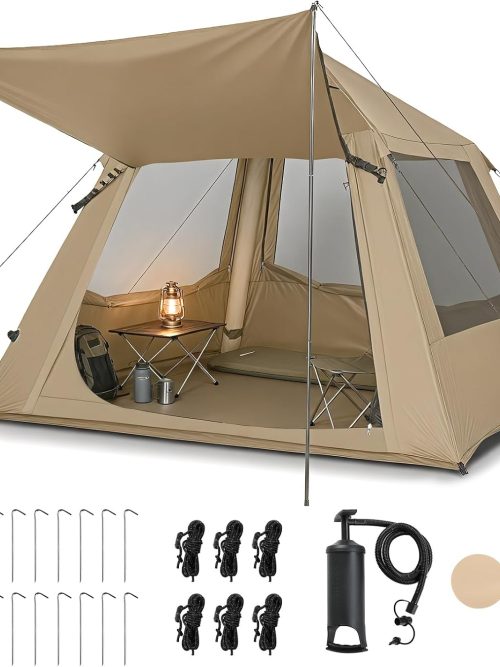 Inflatable Camping Tent, All-Weather Inflatable Tents with Pump, Blow Up Tent for Camping with Mesh Doors & Windows, Inflatable Air Tents for Camping Adult