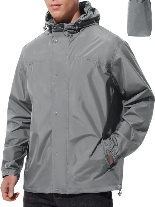 Mens Lightweight Rain Jacket Waterproof Windbreaker Packable Rain Coat with Hood for Golf Running Hiking Travel