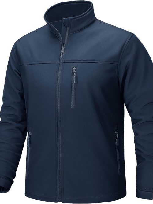 Men's Lightweight Softshell Jacket Fleece Lined Waterproof Tactical Rain Zip Up Winter Coat Windbreaker Casual